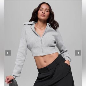 ALO Yoga Scholar Knit Cropped Full Zip Jacket